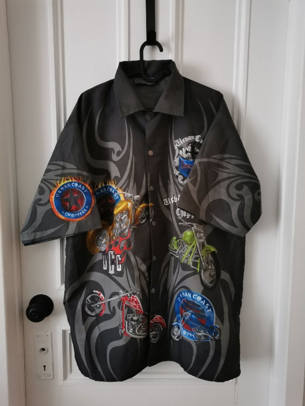 Choppers Urban Coast Men's Shirt Button Up Black Motorcycle Graphics Size XL